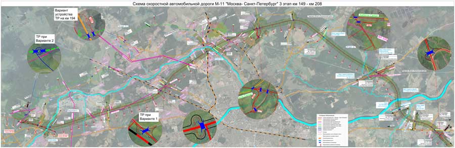 М-11 Карта - схема обхода Твери (149 - 208 км)